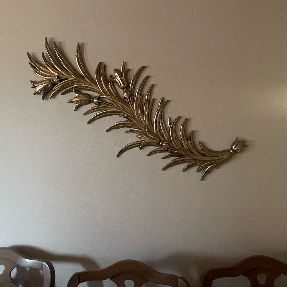 Gorgeous Vintage 1960s Gold Leaf Wall Art Sculpture Decor 42”
